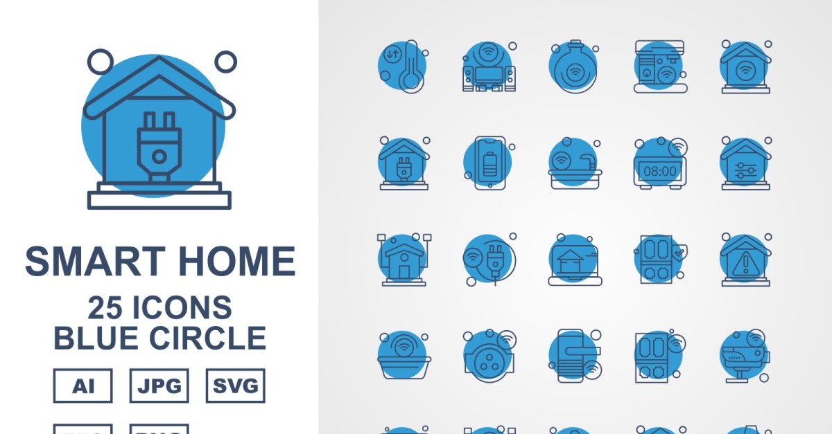 25 Premium Smart Home Blue Circle Icon Set - TemplateMonster