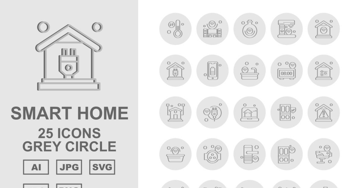 25 Premium Smart Home Grey Circle Icon Set - TemplateMonster