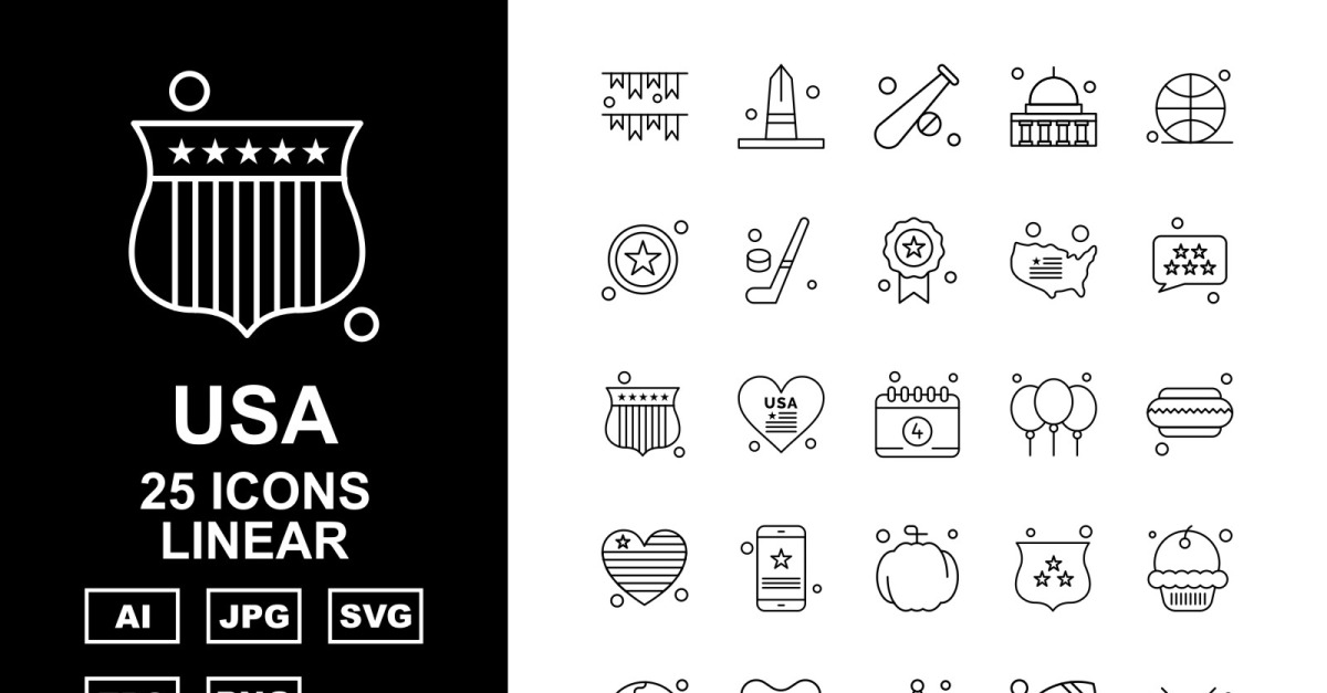 25 Premium USA Linear Icon Set #136819 - TemplateMonster