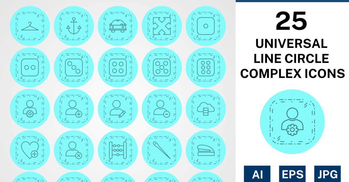 25 Universal Line Circle Complex Icon Set - TemplateMonster