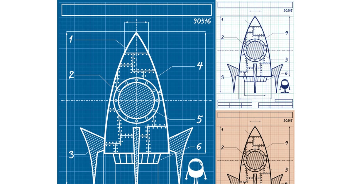 Rocket Blueprint Cartoon - Illustration - TemplateMonster