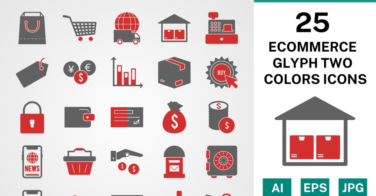 25 Ecommerce Glyph Two Colors Icon Set - TemplateMonster