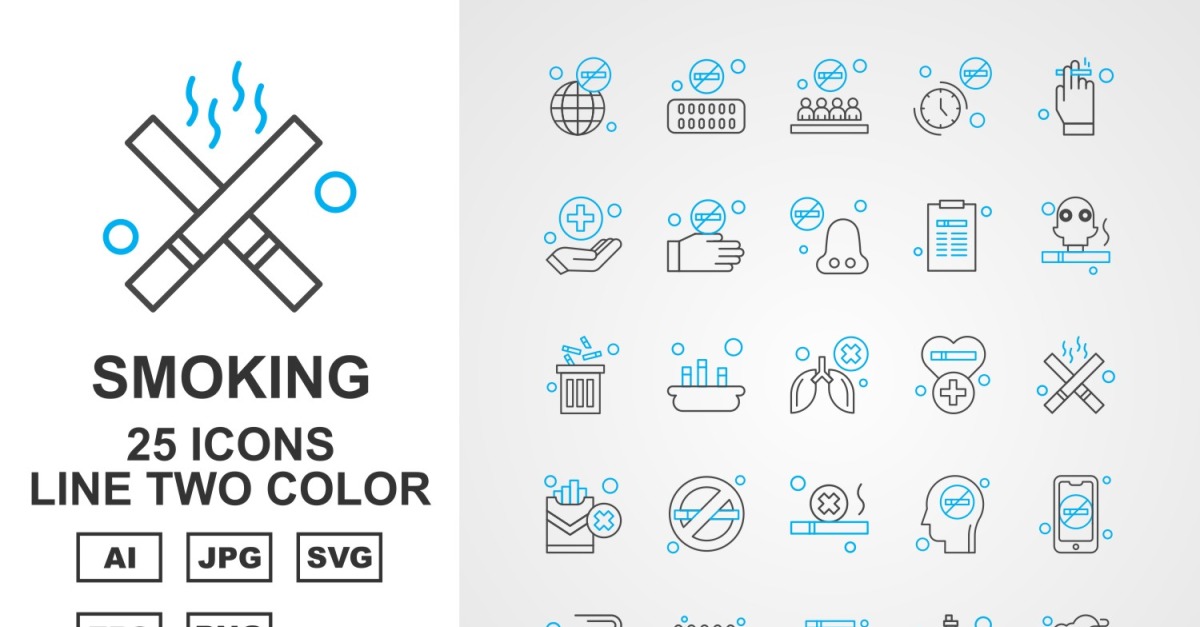 25 Premium Smoking Line Two Color Pack Icon Set