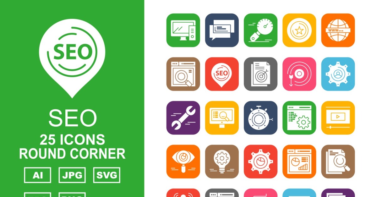 25 Premium SEO III Round Corner Pack Icon Set