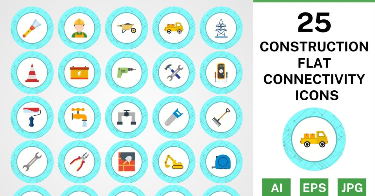 25 Construction Flat Connectivity Icon Set - TemplateMonster