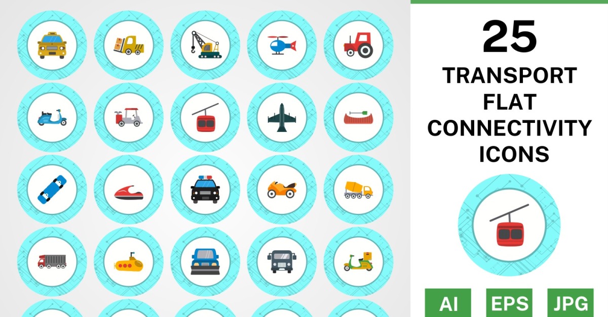25 Transport Flat Connectivity Icon Set - TemplateMonster