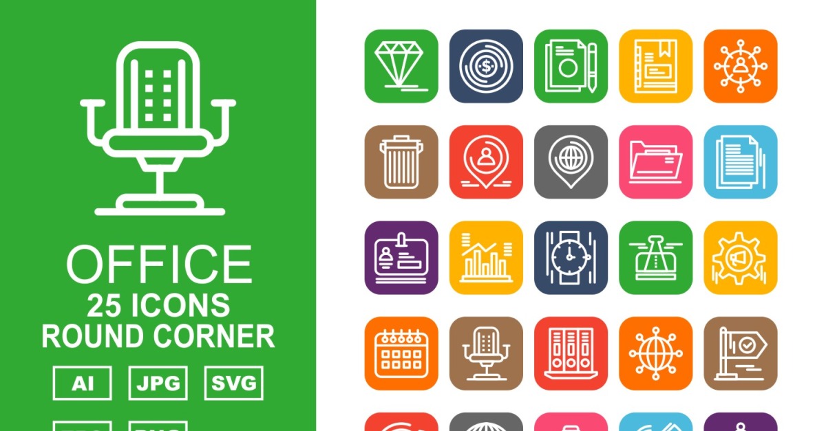 25 Premium Office III Round Corner Pack Icon Set