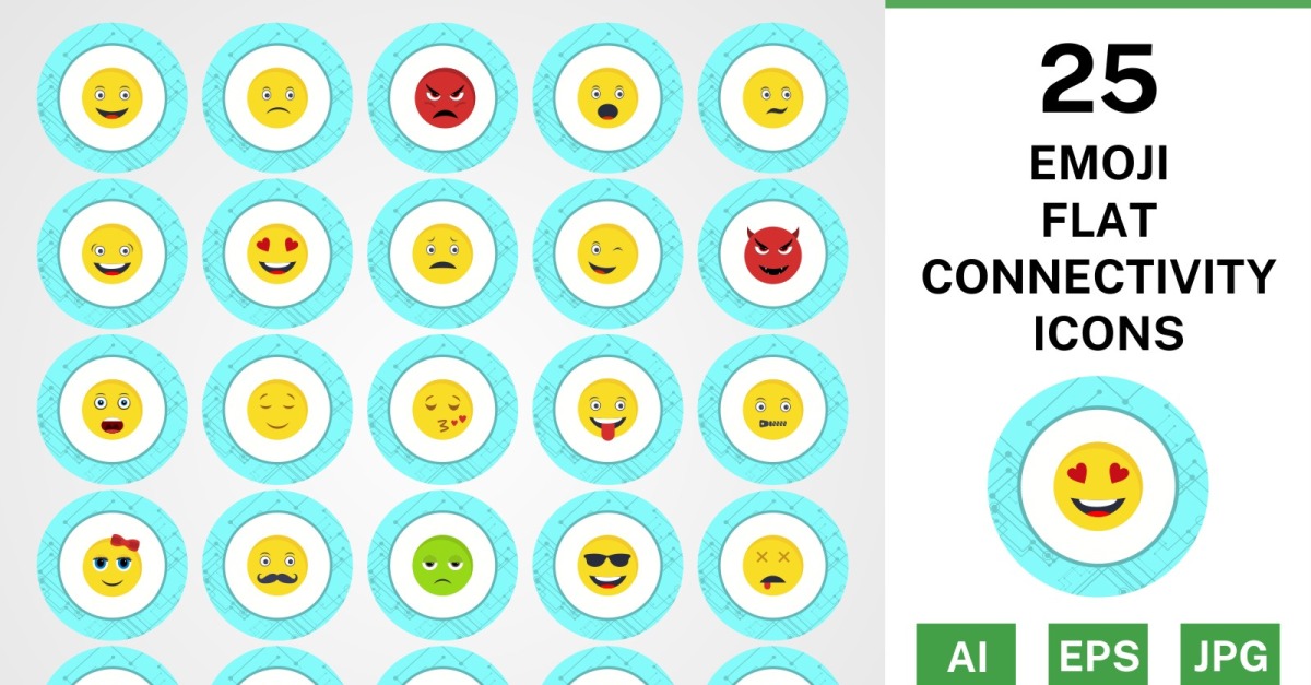 25 Emoji Flat Connectivity Icon Set #144800 - TemplateMonster
