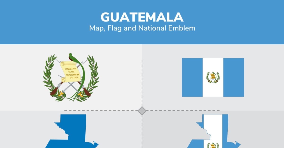 Guatemala Map, Flag and National Emblem - Illustration