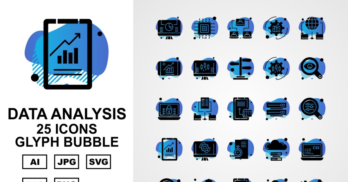 25 Premium Data Analysis Glyph Bubble Icon Pack Set