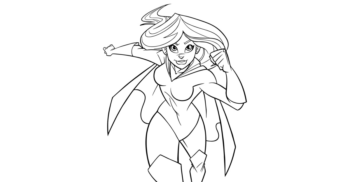 Superheroine Running Frontal View Line Art - Illustration