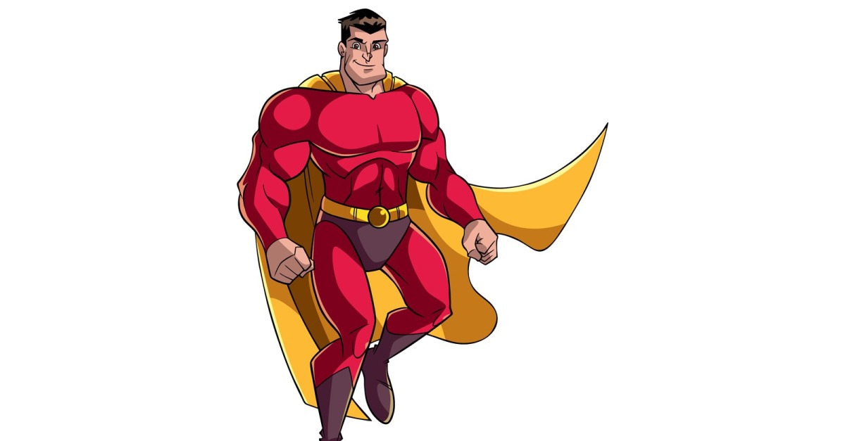 Superheld Rentner Superheld vliegen en glimlachen - illustratie