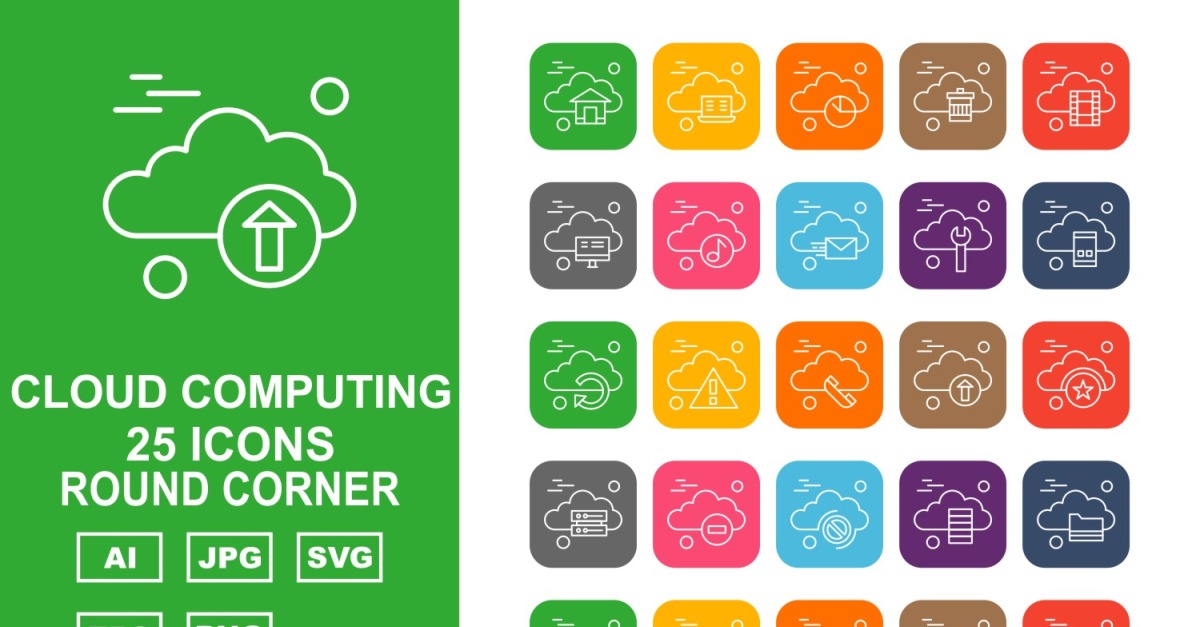 25 Premium Cloud Computing Round Corner Icon Set