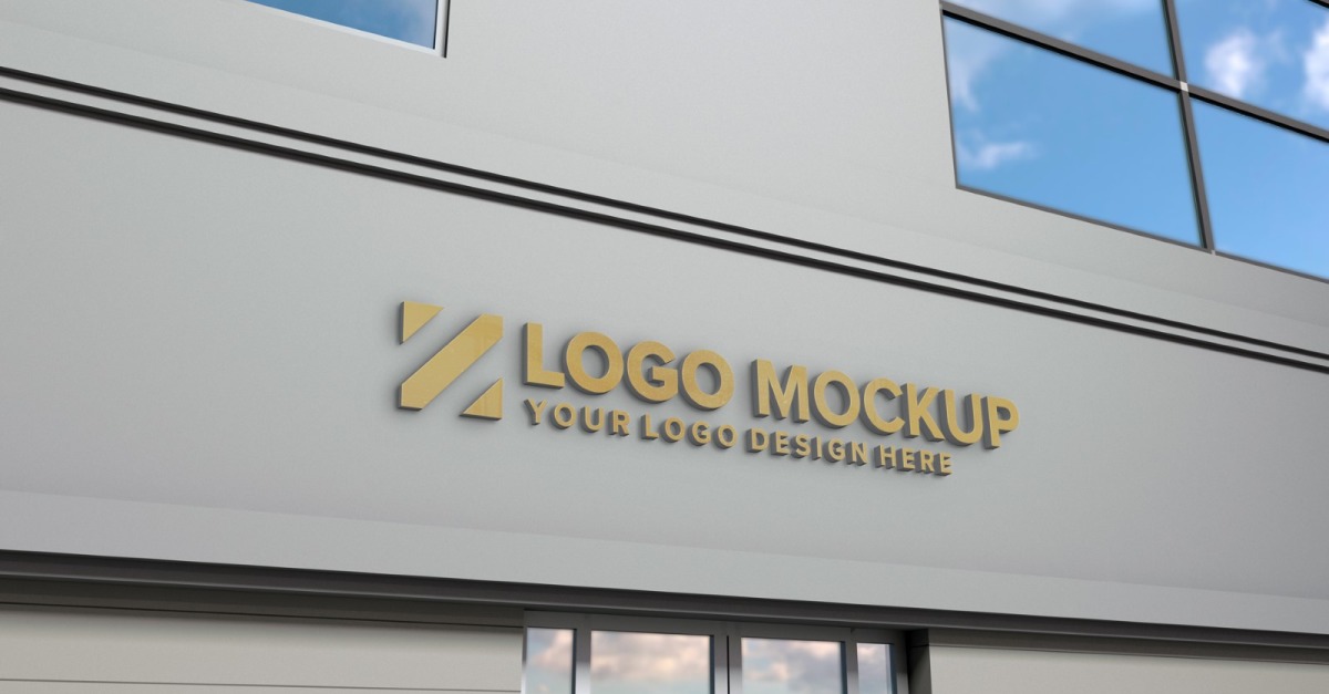 Golden Logo Mockup 3D Sign Building product mockup