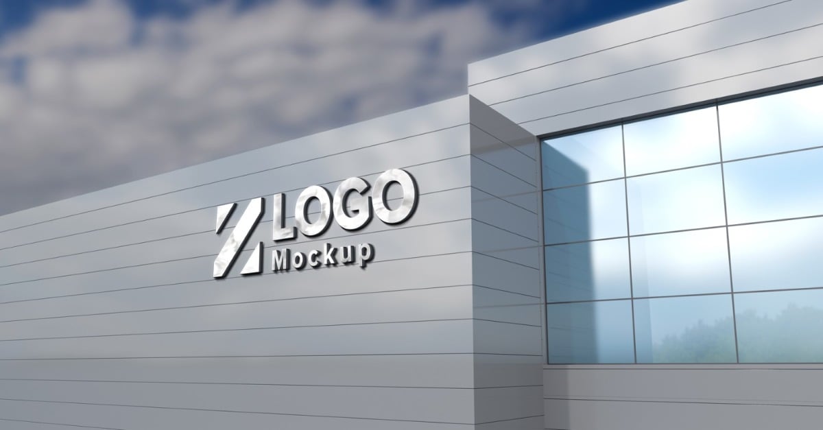 Steel Logo Mockup Elegant 3d Sign Building Façade Product Mockup