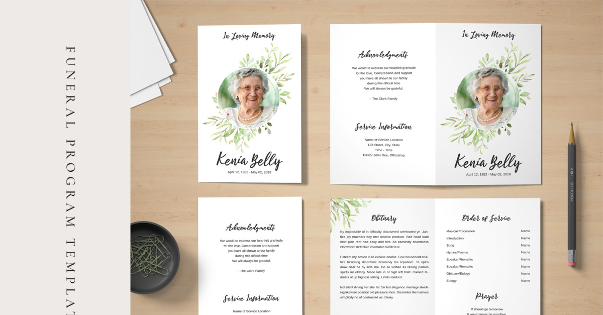 Green Floral Funeral Program - Corporate Identity Template