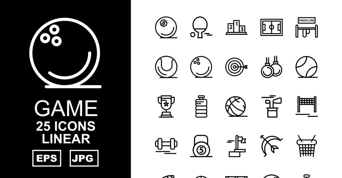 25 Premium Game Linear Pack Icon Set - TemplateMonster