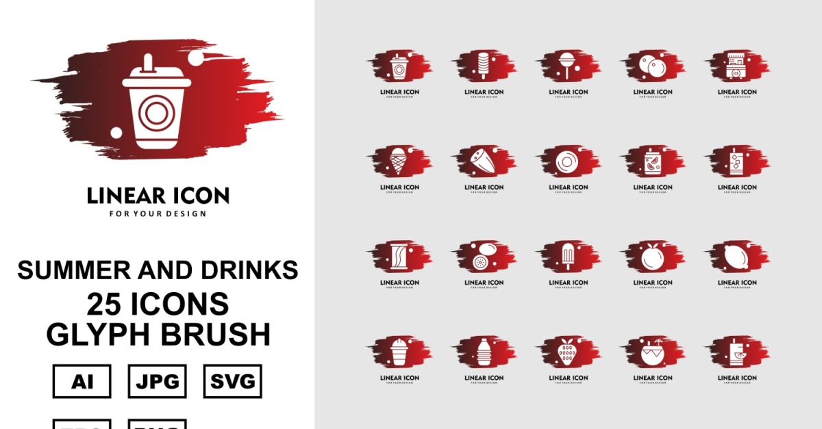 25 Premium Summer And Drinks Glyph Brush Pack Icon Set