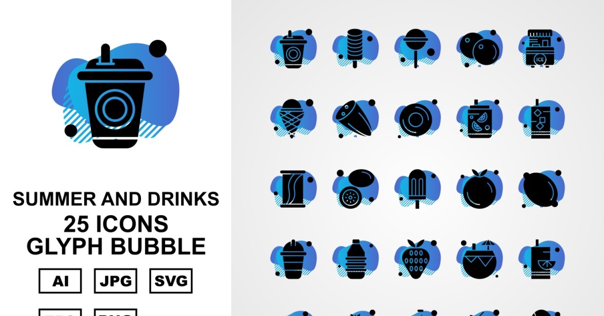 25 Premium Summer And Drinks Glyph Bubble Pack Icon Set