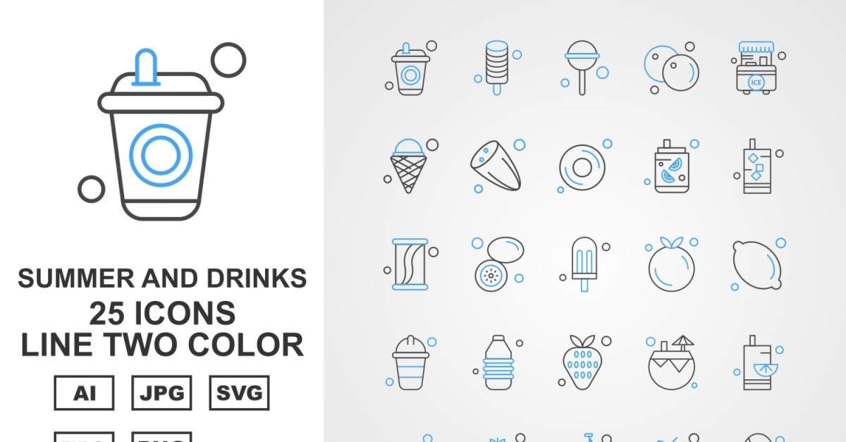 25 Premium Summer And Drinks Line Two Color Pack Icon Set