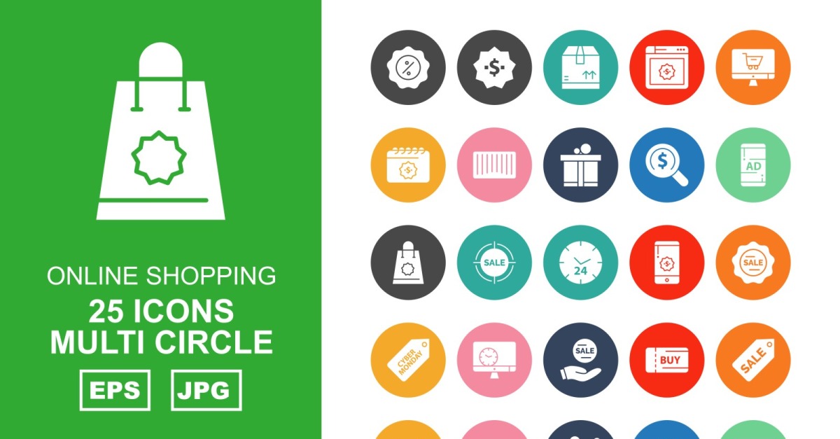 25 Premium Online Shopping Multi Circle Pack Icon Set