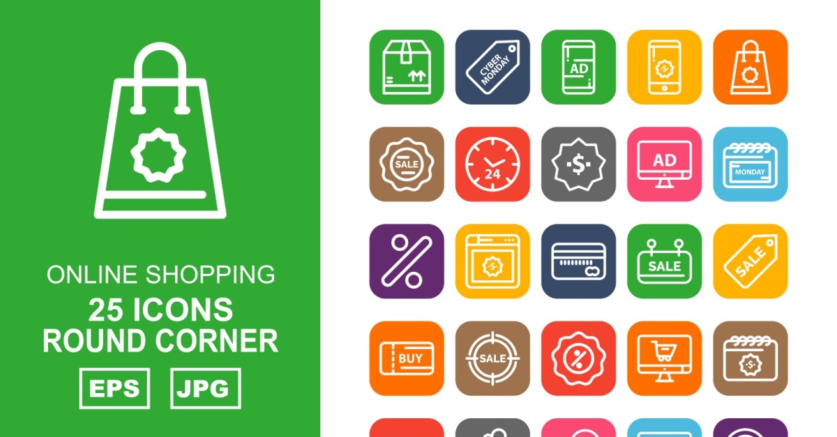 25 Premium Online Shopping Round Corner Pack Icon Set