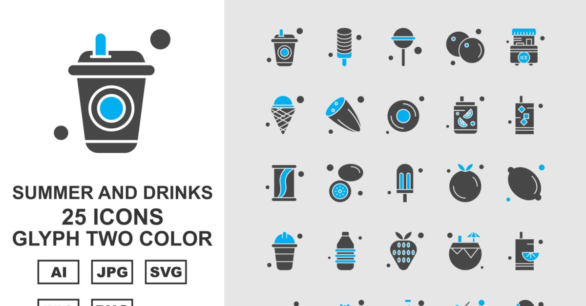 25 Premium Summer And Drinks Glyph Two Color Pack Icon Set