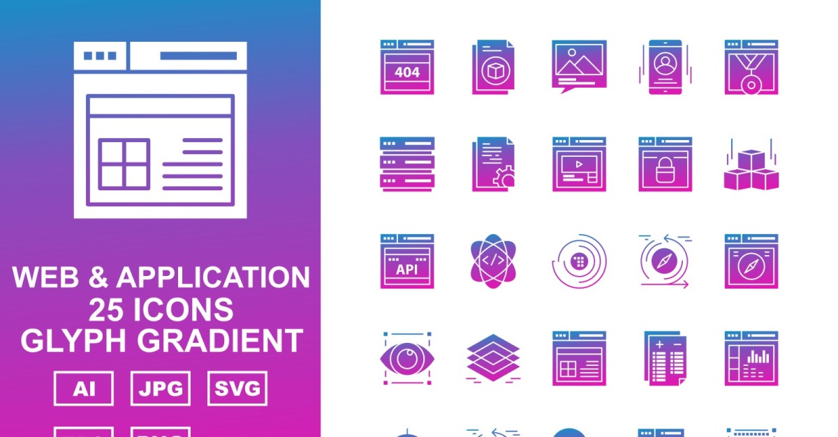 25 Premium Web And Application Glyph Gradient Pack Icon Set