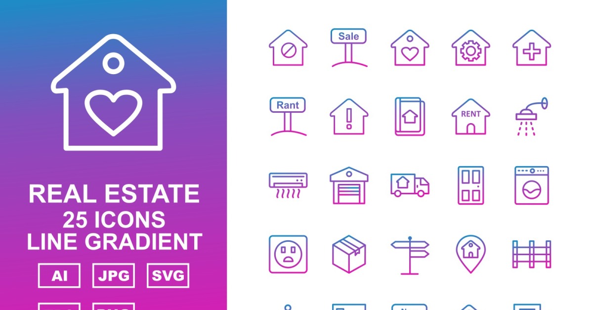 25 Premium Real Estate Line Gradient Icon Set