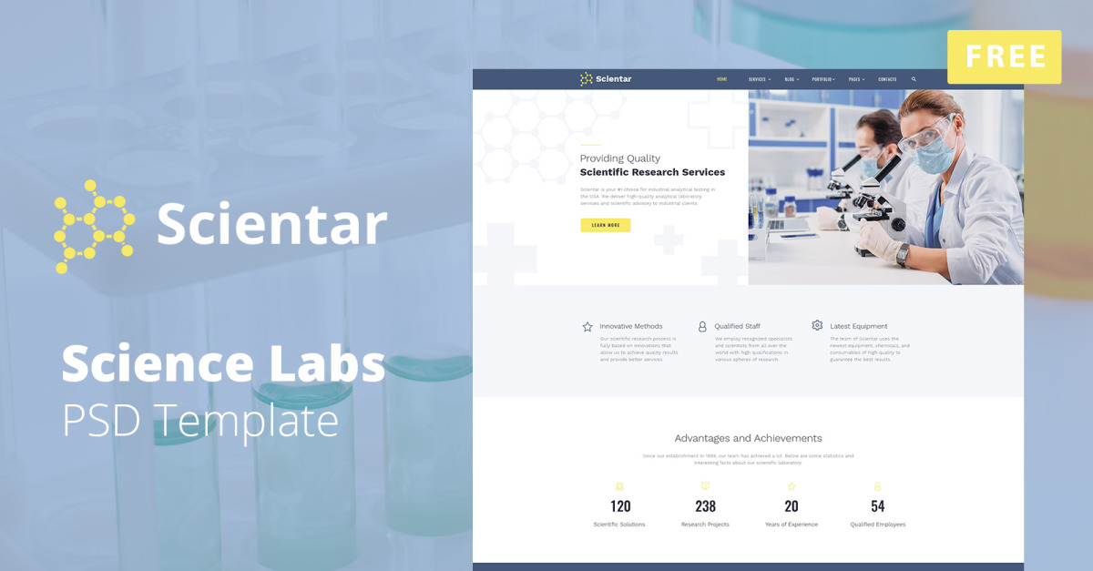 Scientar - Science Labs Design Layout Free PSD Template