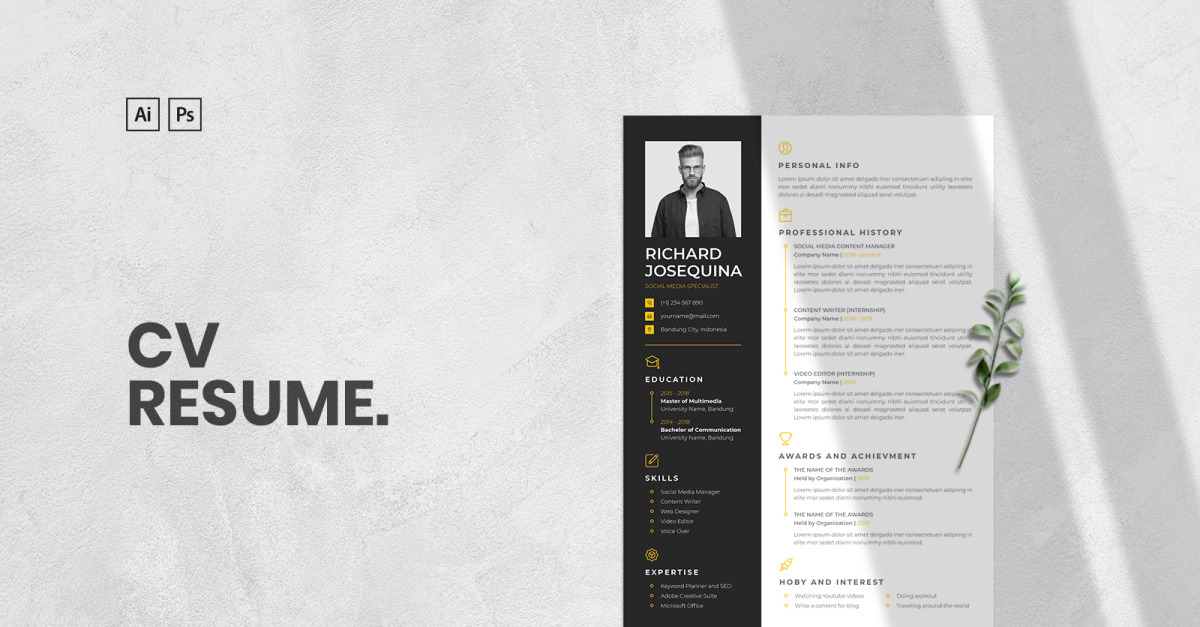 CV - Professional, Creative & Clean Design Resume Template