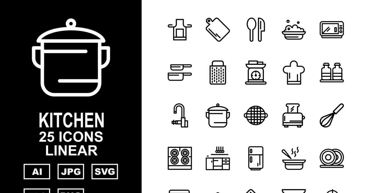 25 Premium Kitchen Linear Icon Set #156807 - TemplateMonster