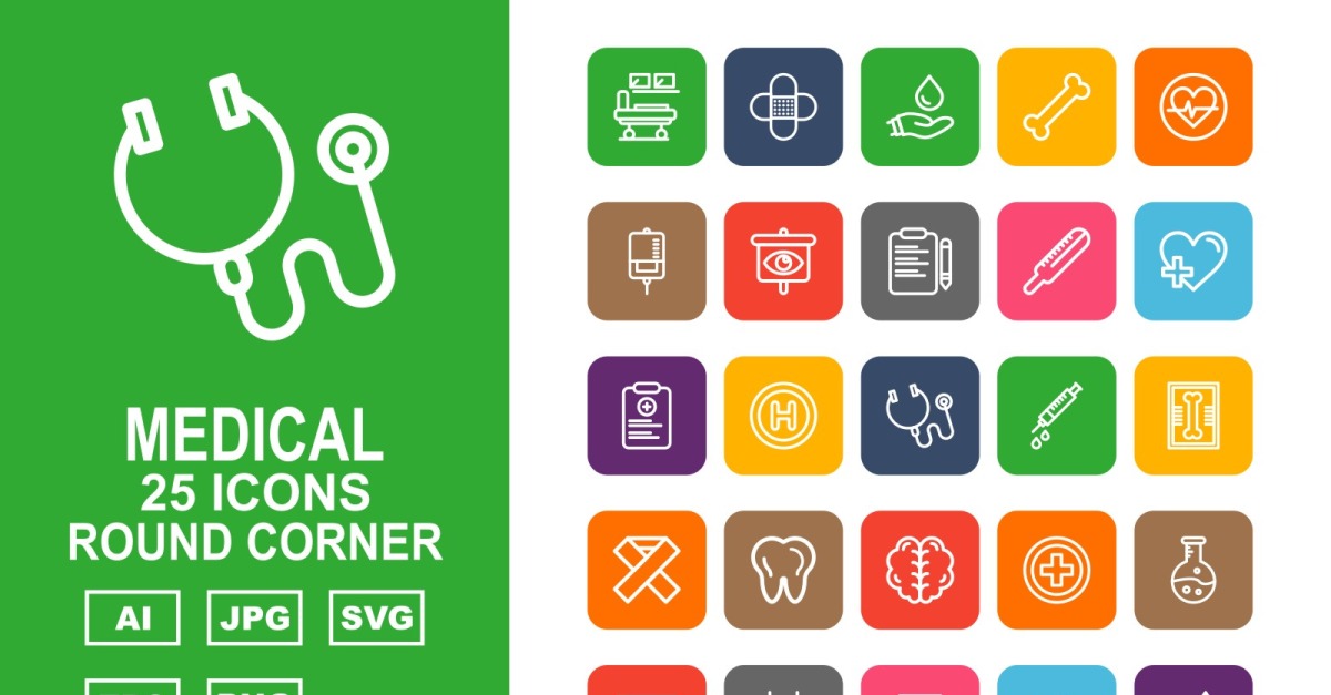 25 Premium Medical Round Corner Icon Set - TemplateMonster