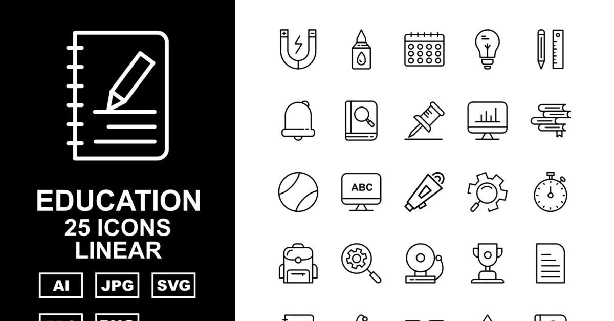 25 Premium Education Linear Icon Set - TemplateMonster