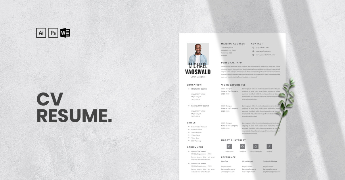 CV - Professional, Creative & Clean Design Resume Template