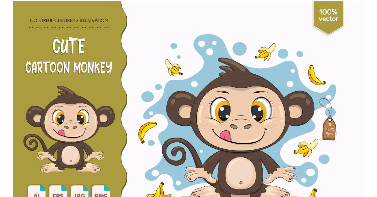 Macaco Bonito Personagem Desenho Animado Simples imagem vetorial