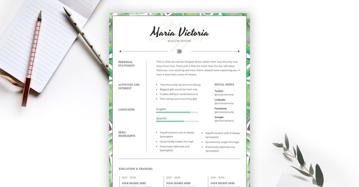 Blogger CV Resume Template #158358 - TemplateMonster