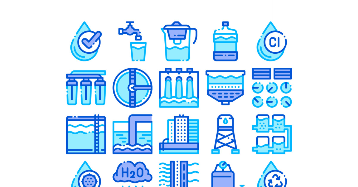 Water Treatment Items Vector Thin Line Set Icon