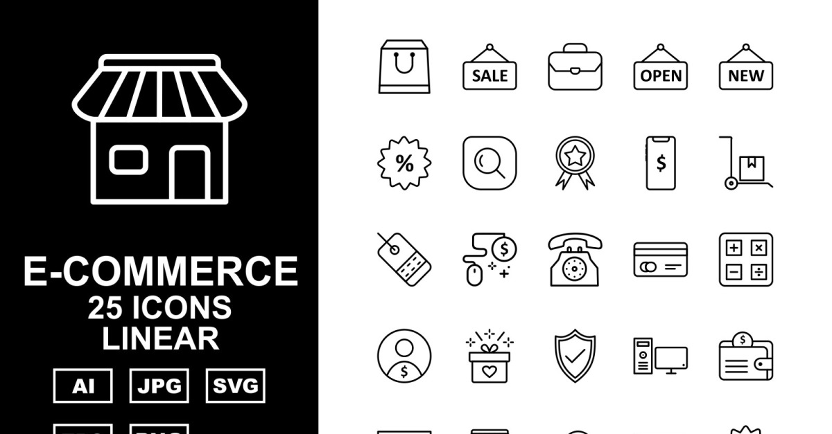 25 Premium E-Commerce Linear Pack Icon Set - TemplateMonster