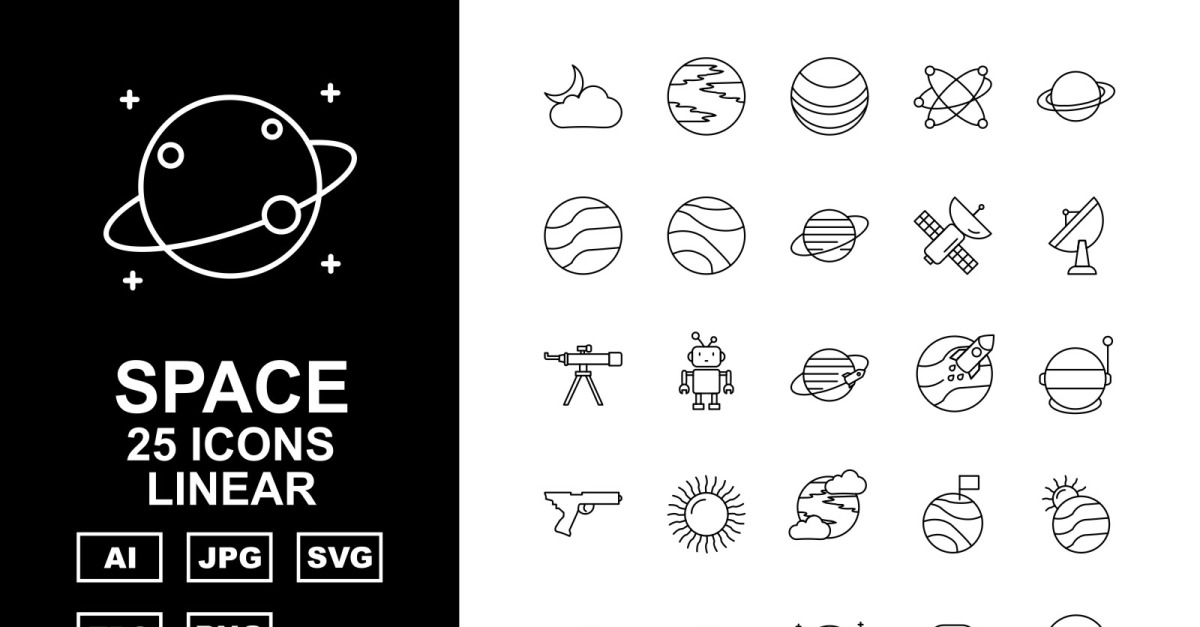 25 Premium Space Linear Icon Set #159438 - TemplateMonster