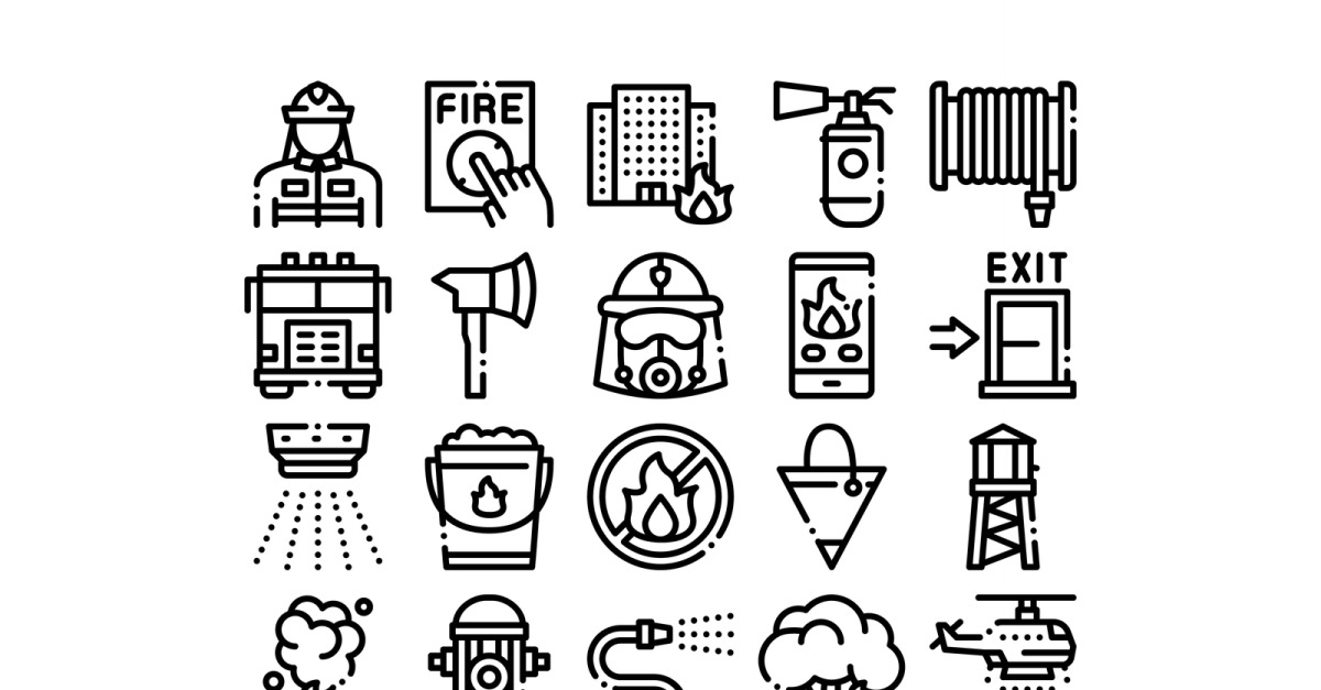Firefighter Equipment Collection Set Vector Icon