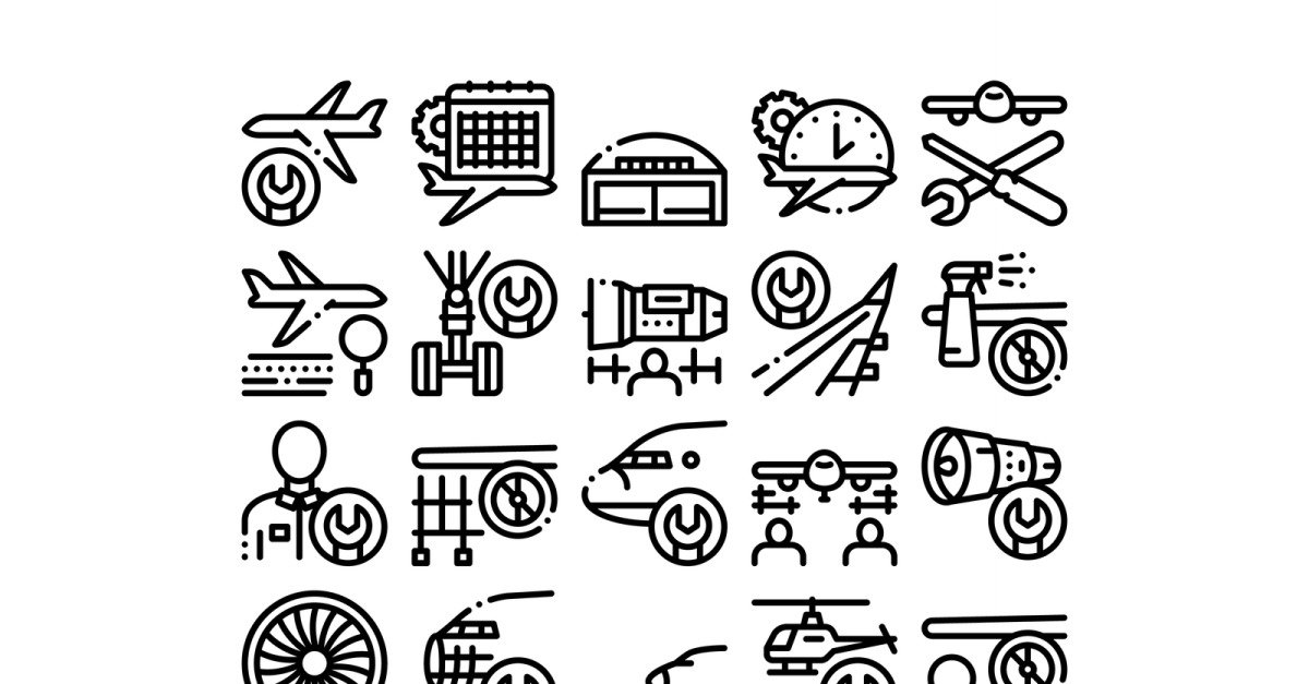 Aircraft Repair Tool Collection Set Vector Icon