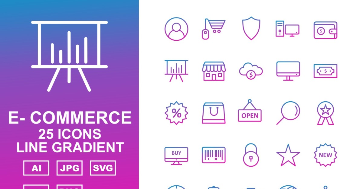 25 Premium E-Commerce Line Gradient Icon Set