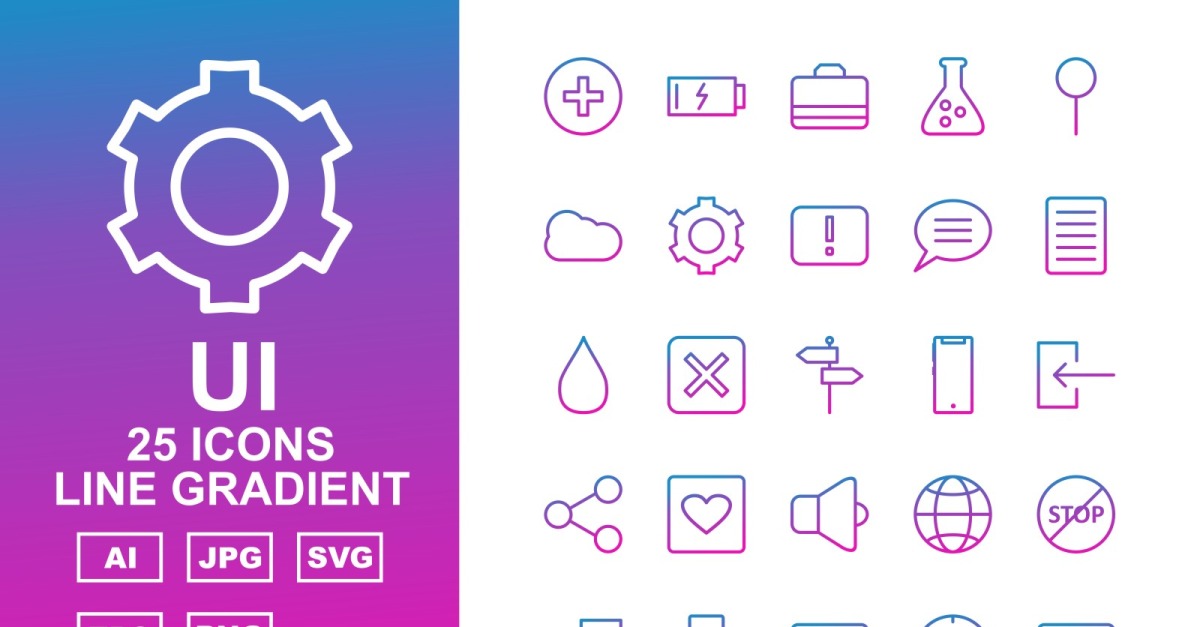 25 Premium UI Line Gradient Pack Icon Set - TemplateMonster