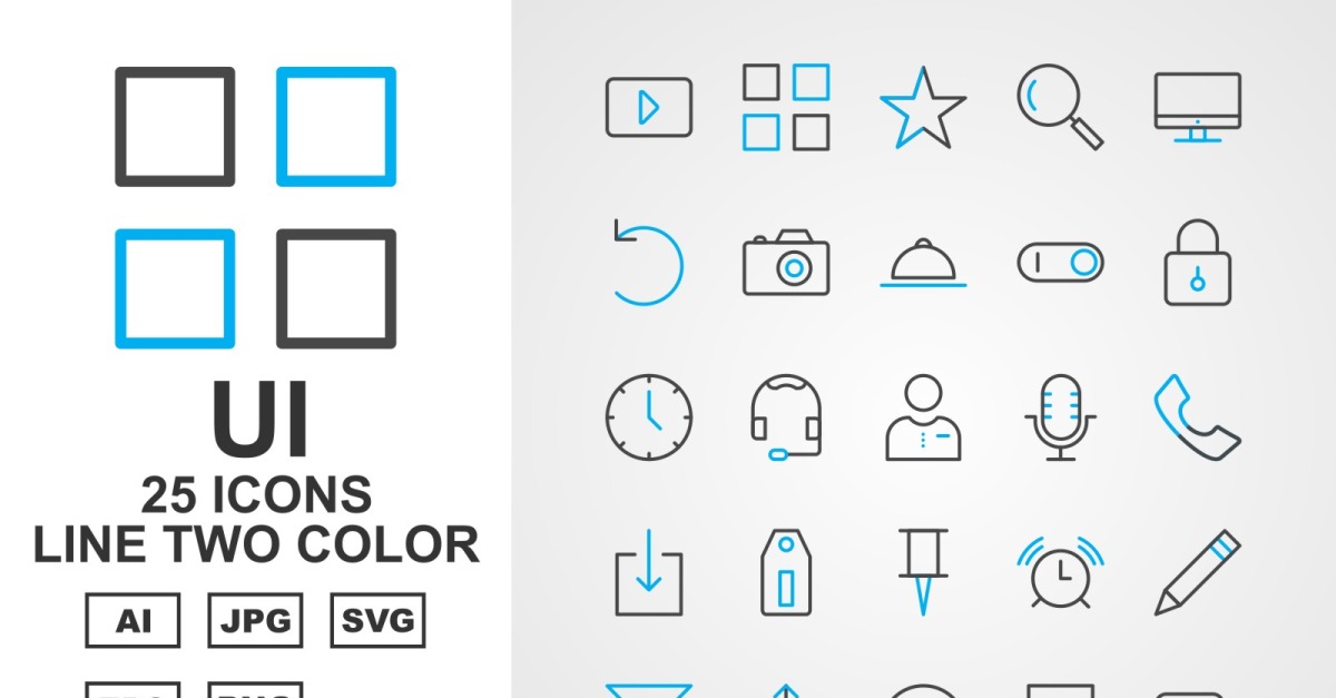 25 Premium UI Line Two Color Pack Icon Set - TemplateMonster
