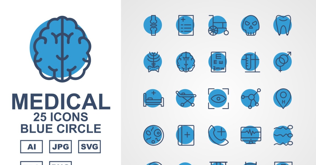 25 Premium Medical Blue Circle Pack Icon Set