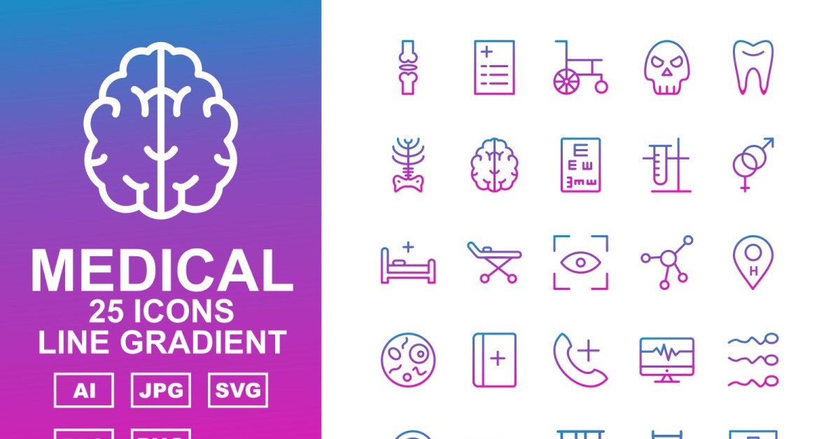 25 Premium Medical Line Gradient Pack Icon Set