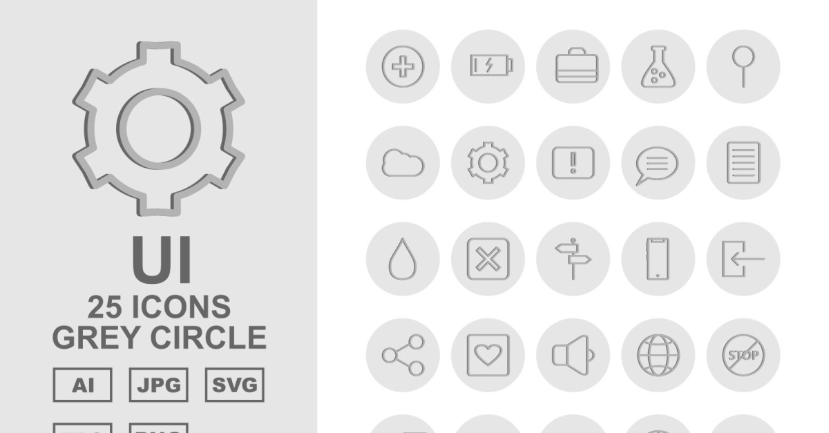 25 Premium UI Grey Circle Pack Icon Set - TemplateMonster
