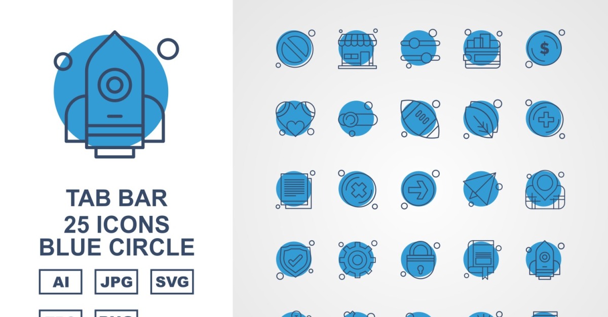 25 Premium Tab Bar Blue Circle Icon Set - TemplateMonster