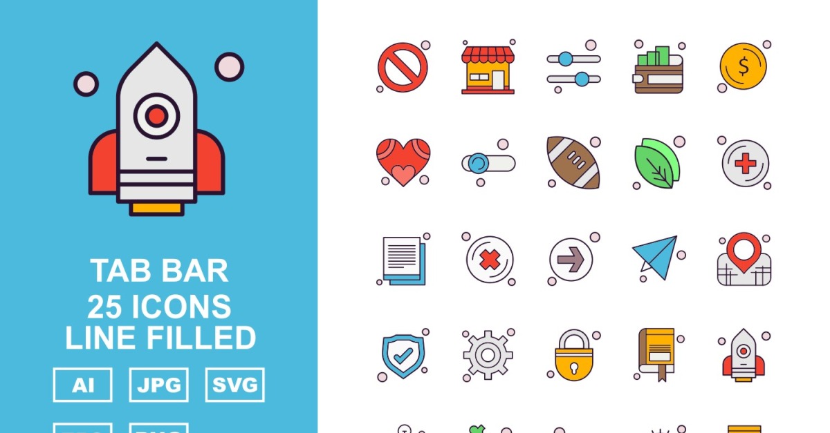 25 Premium Tab Bar Line Filled Icon Set - TemplateMonster